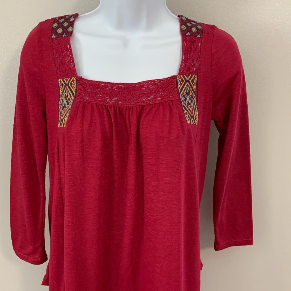 Mudd Burgundy Embroidered Top